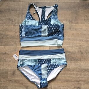 Nani Swim Suit Denim Color Block Crop And Bottom